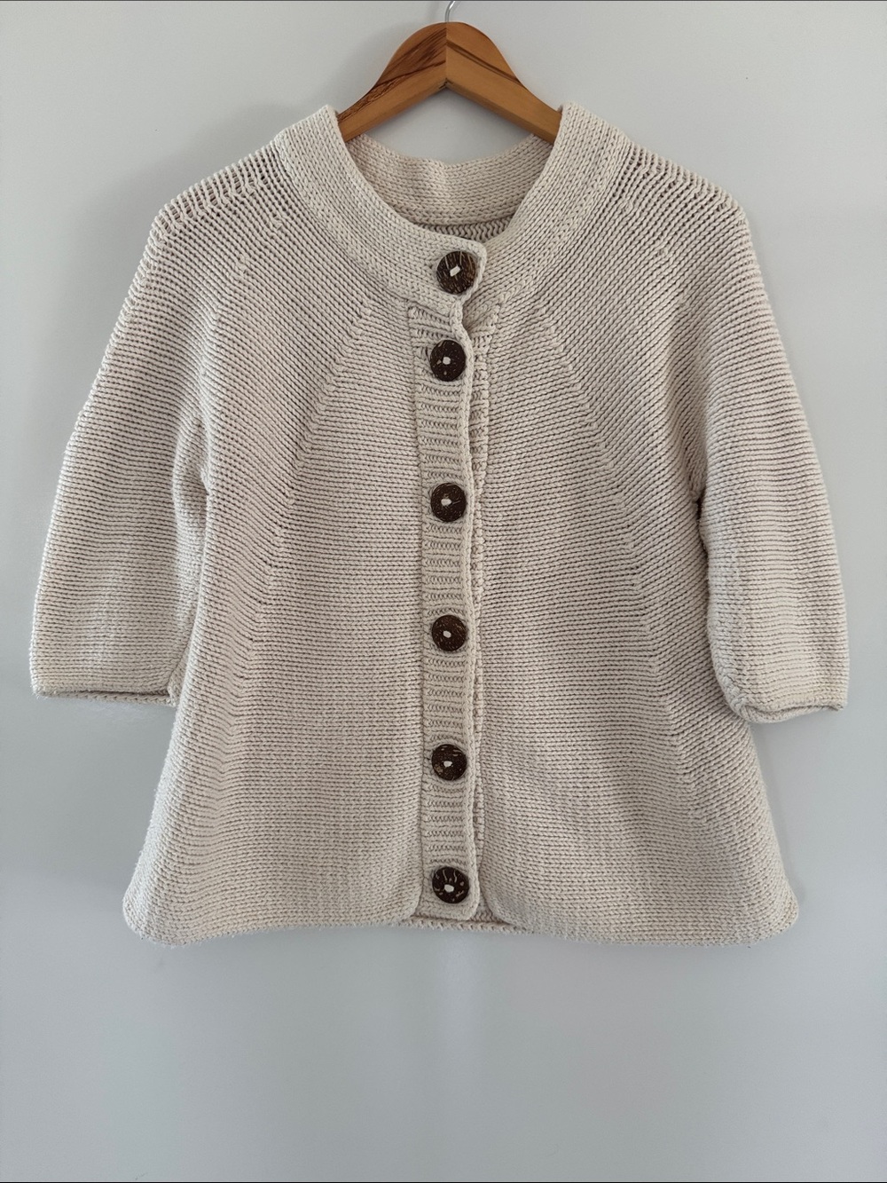 Pure Handknit Cotton Sweater Womens Small Medium Artisan Chunky Cardigan Boho